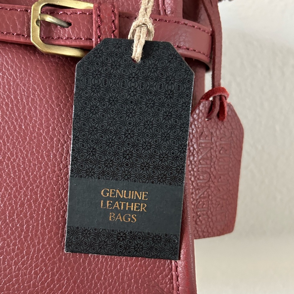 Handmade In India Genuine Leather Crossbody Satchel Bag Maroon OS - Picture 2 of 13